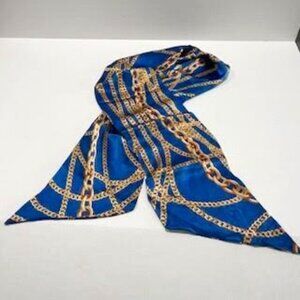 VTG Rare - Silk Scarf Nautical Susan Daniels Gold Chains Purse Scarf